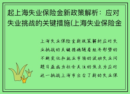 起上海失业保险金新政策解析：应对失业挑战的关键措施(上海失业保险金领取政策)