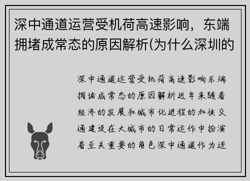 深中通道运营受机荷高速影响，东端拥堵成常态的原因解析(为什么深圳的机荷高速最堵)